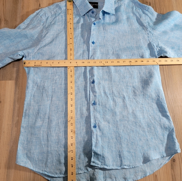 Men's Size X Large Blue Button Down Massuto Dress Shirt Linen Cuffed Print - Picture 4 of 7